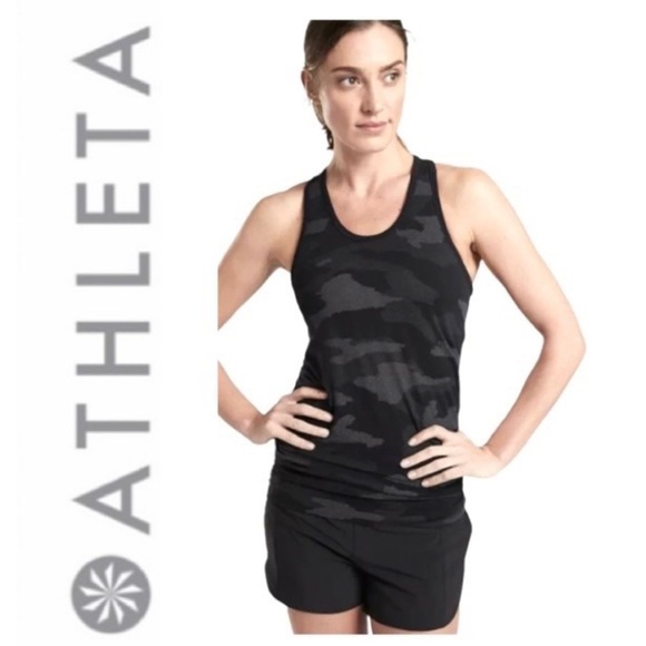 Athleta Speedlight Camo Racerback Tank Black Gray Seamless Anti Odor - Picture 1 of 9